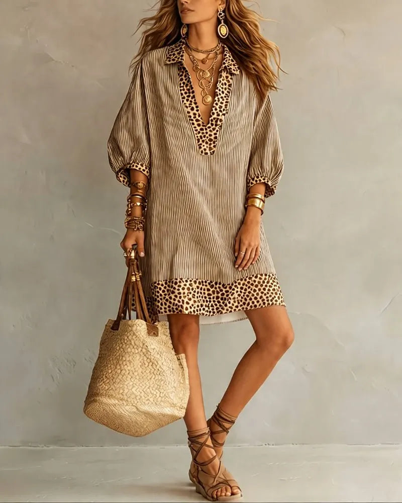 Vestido camisero corto con mangas abullonadas