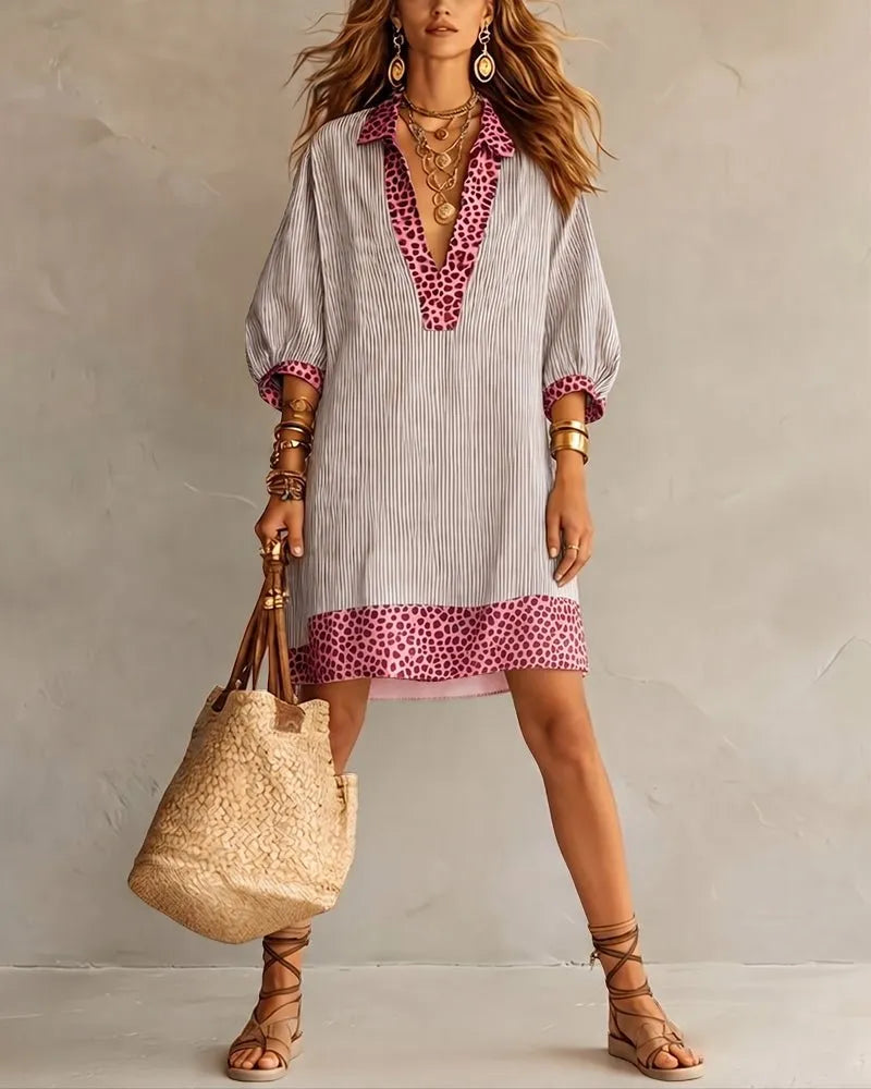 Vestido camisero corto con mangas abullonadas