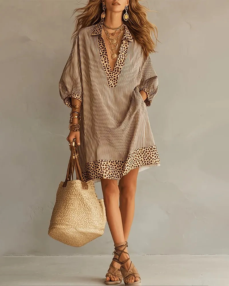 Vestido camisero corto con mangas abullonadas