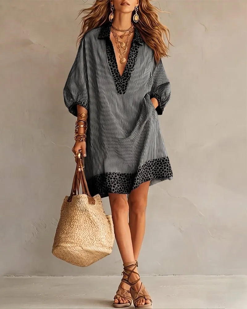 Vestido camisero corto con mangas abullonadas
