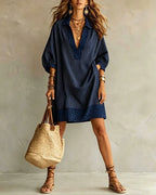 Vestido camisero corto con mangas abullonadas