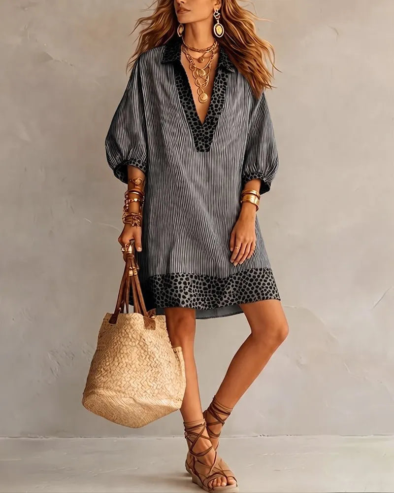 Vestido camisero corto con mangas abullonadas