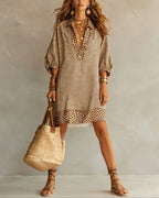 Vestido camisero corto con mangas abullonadas
