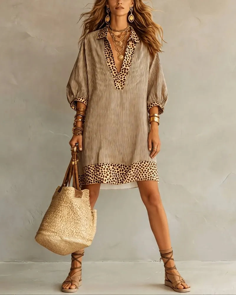 Vestido camisero corto con mangas abullonadas