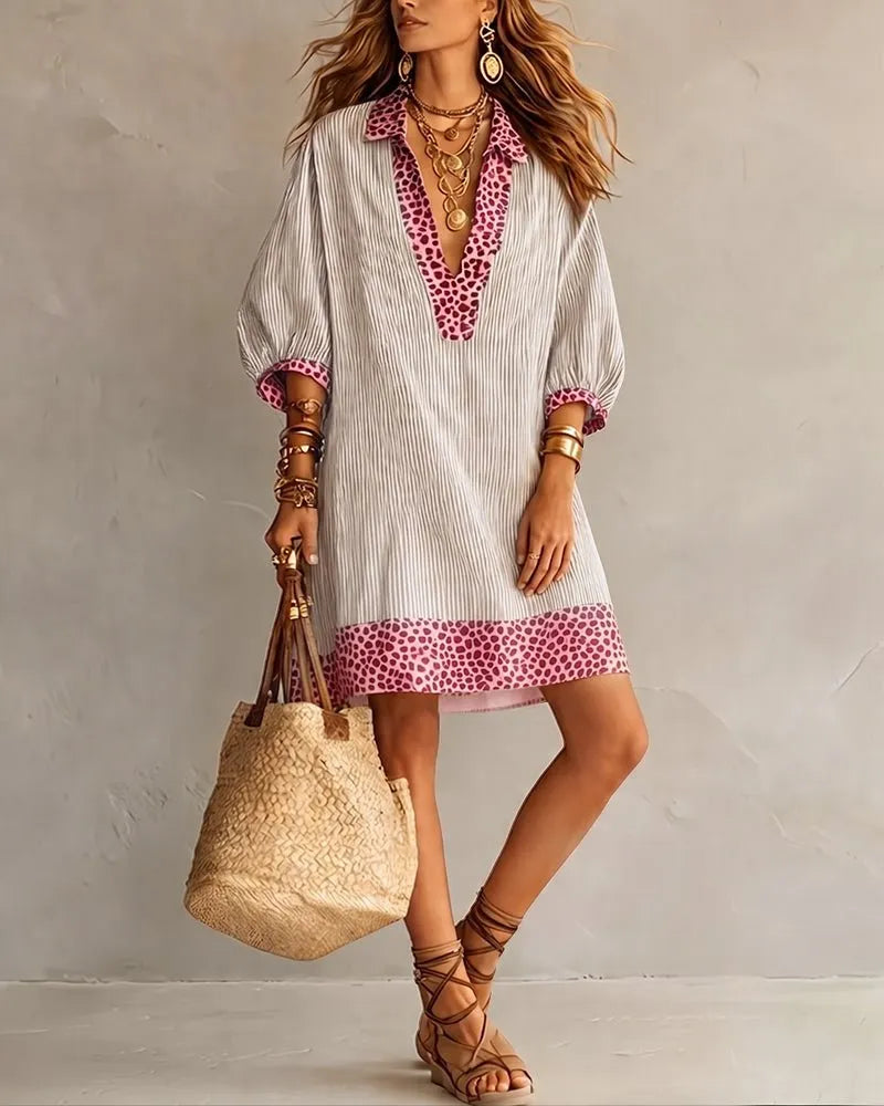 Vestido camisero corto con mangas abullonadas
