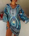 Vestido corto boho estampado con escote en V
