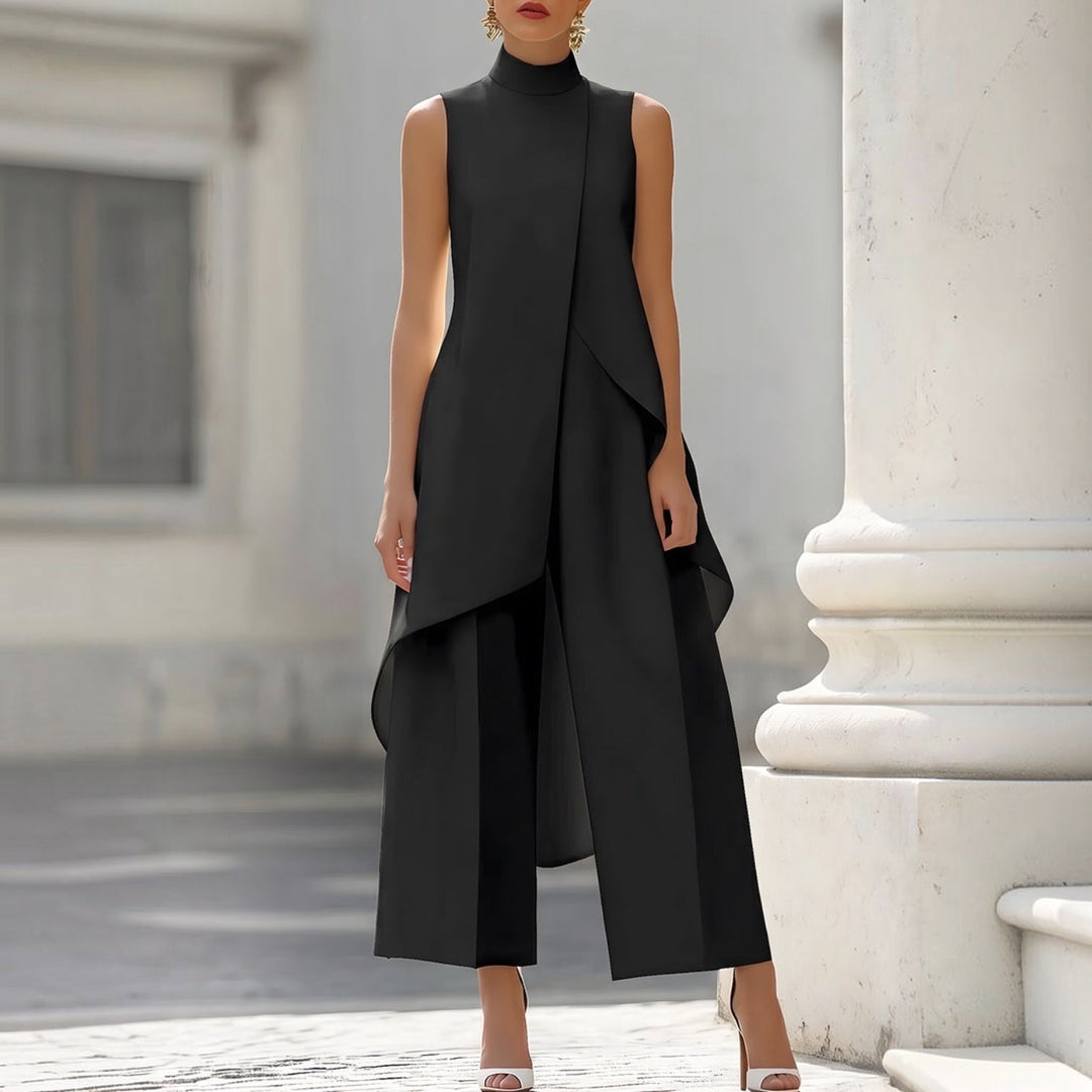 Valentina | Mono de cuello alto con drapeado — negro