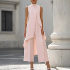 Valentina | Mono de cuello alto con drapeado — rosa