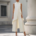 Valentina | Mono de cuello alto con drapeado — blanco