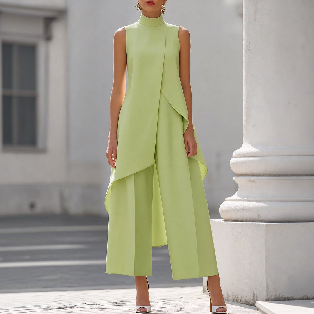 Valentina | Mono de cuello alto con drapeado — verde-salvia